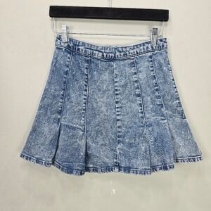Denim Jean Pleated‎ Micro Mini Skirt XS 26"  Preppy Clueless Y2K Indie Festival